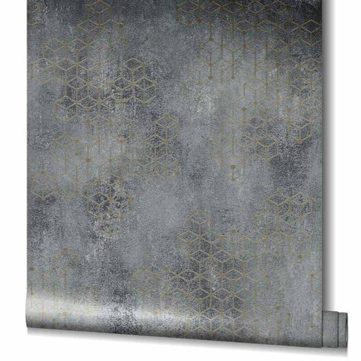 Novamur Hailey 82240 (6797-10) Natur Geometrikus Beton háttéren hatszögek kockák 3D szürke kékesszürke bézs antracit arany tapéta