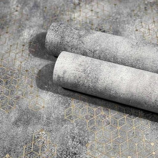 Novamur Hailey 82240 (6797-10) Natur Geometrikus Beton háttéren hatszögek kockák 3D szürke kékesszürke bézs antracit arany tapéta