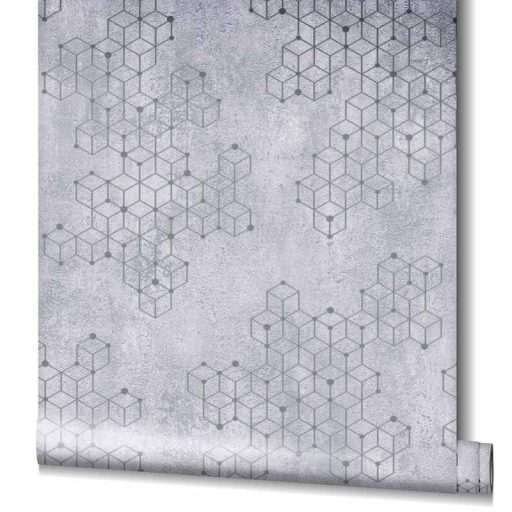 Novamur Hailey 82241 (6797-20) Natur Geometrikus Beton háttéren hatszögek kockák 3D szürke lilás szürke ezüst tapéta