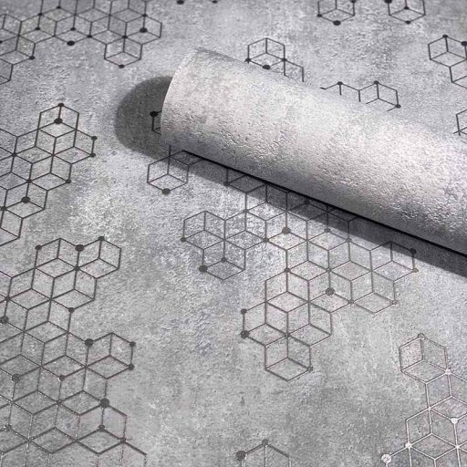 Novamur Hailey 82241 (6797-20) Natur Geometrikus Beton háttéren hatszögek kockák 3D szürke lilás szürke ezüst tapéta