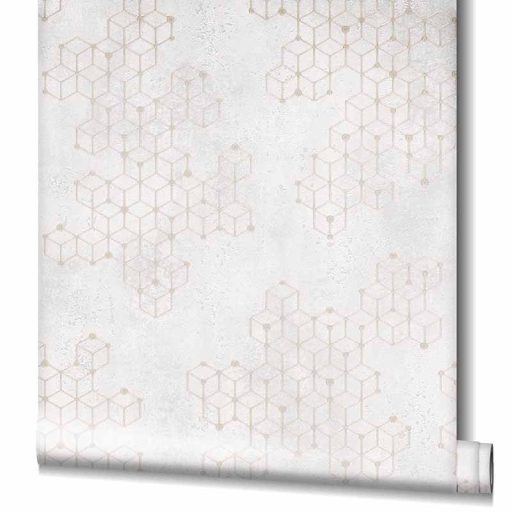 Novamur Hailey 82243 (6797-40) Natur Geometrikus Beton háttéren hatszögek kockák 3D kérm bézs ezüst tapéta