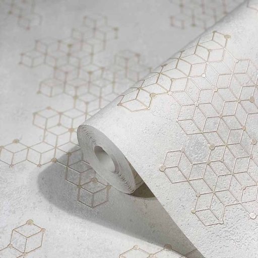 Novamur Hailey 82243 (6797-40) Natur Geometrikus Beton háttéren hatszögek kockák 3D kérm bézs ezüst tapéta