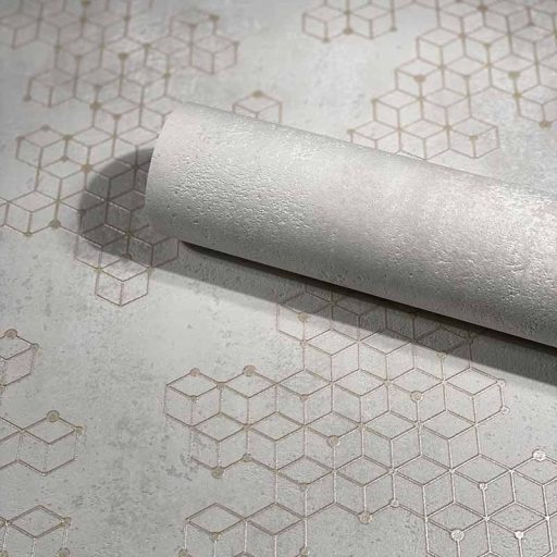 Novamur Hailey 82243 (6797-40) Natur Geometrikus Beton háttéren hatszögek kockák 3D kérm bézs ezüst tapéta