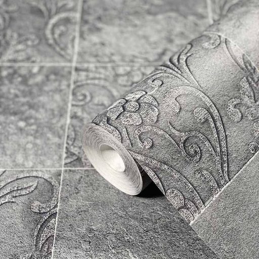 Novamur Hailey 82252 (6799-10) Natur Etno díszes csempeminta szürke árnyalatok ezüst antracit tapéta