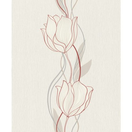 Rasch Sofia 823233 Natur absztrakt rajzolt panelszerű virágminta krémfehér erős vörös/bordó lila ezüstszürke tapéta