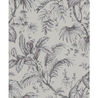   Trópusi növények levélzete textil háttéren bézs fehér fekete és szürke tónusok tapéta