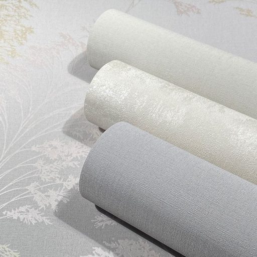 Filigrán réti fűmintázat textil háttéren szürke rózsaszín/roségold és arany tónusok fényes fémes hatás tapéta