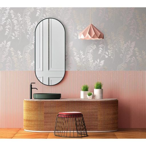 Filigrán réti fűmintázat textil háttéren szürke rózsaszín/roségold és arany tónusok fényes fémes hatás tapéta