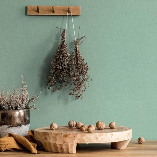 Strukturált vászonhatású egyszínű minta zöld tónus tapéta