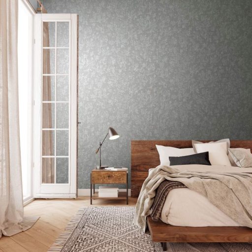 Filigrán vintage virágmotívum szürke bézs és ezüst pasztell tónusok fényes mintafelület tapéta