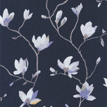 Nagyvonalú magnóliák - költői minta akvarell megjelenés éjkék lila tónusok fehér tapéta