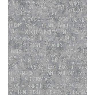   Misztikus írásjelek és szövegek beton/vakolt fal háttéren szürke/sötétszürke fehér és ezüst tónusok fényes mintarészletek tapéta