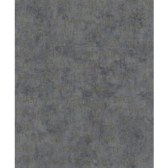   Misztikus írásjelek és szövegek beton/vakolt fal háttéren sötétszürke antracit és arany tónusok fényes mintarészletek tapéta