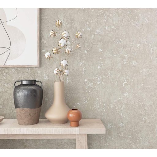 Konkrét természetes betonhatású minta krém bézs gyönyházfényű fémes hatás tapéta