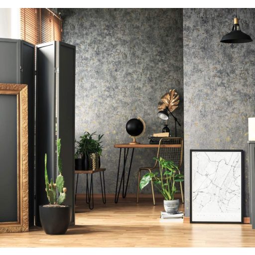 Konkrét természetes betonhatású minta sötétszürke antracit arany gyönyházfényű fémes hatás tapéta