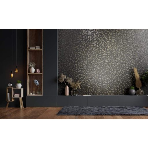 Virágos indamotívum modern fémes kiemeléssel szürke/sötétszürke és ezüst tónusok tapéta