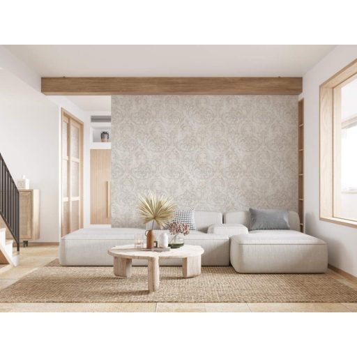 Klasszikus barokk díszítőminta vakolt fal háttéren bézs krém és szürke tónusok tapéta