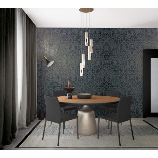 Klasszikus barokk díszítőminta vakolt fal háttéren sötétszürke és antracit tónusok tapéta