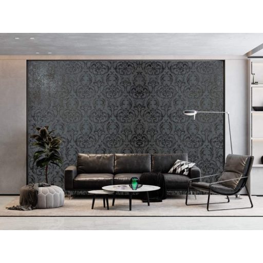 Klasszikus barokk díszítőminta vakolt fal háttéren sötétszürke és antracit tónusok tapéta