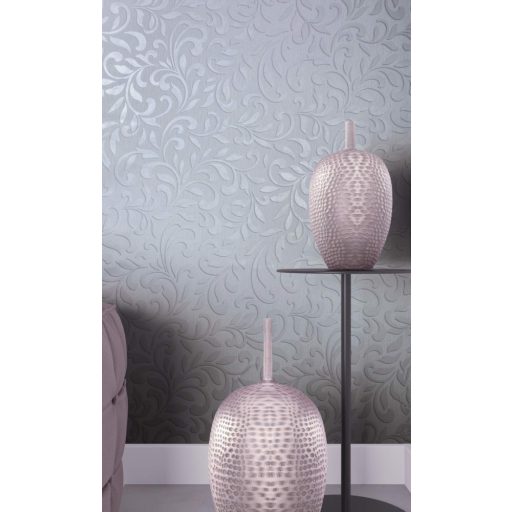 Virágos indamotívum modern fémes kiemeléssel szürke/világosszürke és ezüst tónusok tapéta