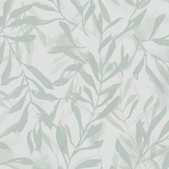   Az árnyékával játszó folyamatosan terjedő grafikus levélmintázat törtfehér zöld és szürkészöld tónus tapéta