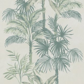  Trópusi feeling! Pálmaliget ábrázolás natur színekben törtfehér zöld és bézs tónus tapéta