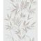 Finoman ívelő levélágak plasztikus és költői mintája fehér halvány bézs és szürkésbézs tónus finom fény tapéta