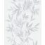 Finoman ívelő levélágak plasztikus és költői mintája fehér halvány szürke és ezüst tónus finom fény tapéta