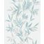Finoman ívelő levélágak plasztikus és költői mintája fehér halvány türkiz szürke és szürkéskék tónus finom fény tapéta