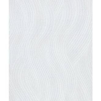   Esztétikus lágyan ívelő hullámformák mintája fehér/törtfehér és világos ezüstszürke tónus finom fény tapéta