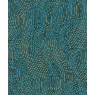   Esztétikus lágyan ívelő hullámformák mintája türkiz kék zöld és arany tónus finom fény tapéta