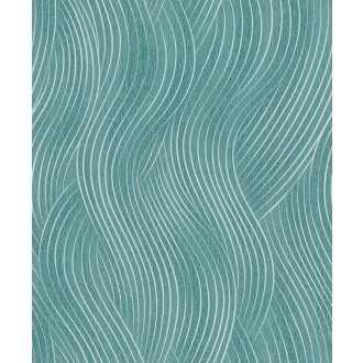   Esztétikus lágyan ívelő hullámformák mintája zöld/smaragdzöld és ezüstfehér tónus finom fény tapéta