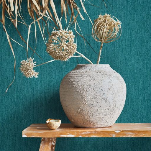 Finoman szőtt strukturált felületű egyszínű minta türkiz/türkizzöld tónus tapéta