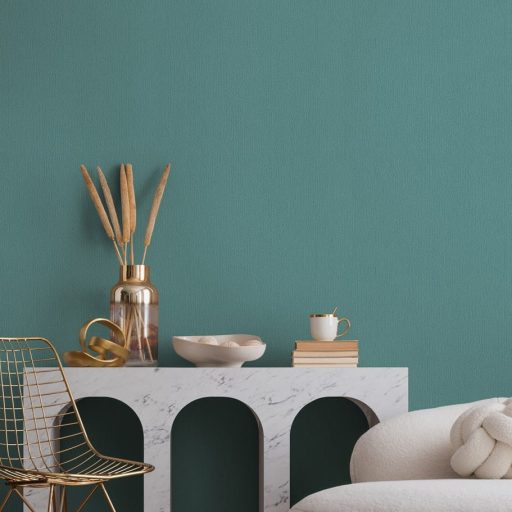 Finoman szőtt strukturált felületű egyszínű minta zöld/zöldeskék tónus tapéta