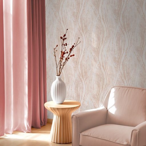 Homokkő rétegek és márvány erezet függőleges hullámokba rendezve krém bézs és halvány rózsaszín tónus tapéta