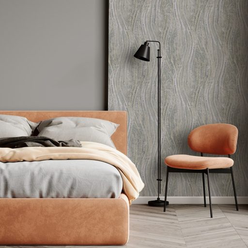 Homokkő rétegek és márvány erezet függőleges hullámokba rendezve törtfehér szürke és bézs tónus tapéta