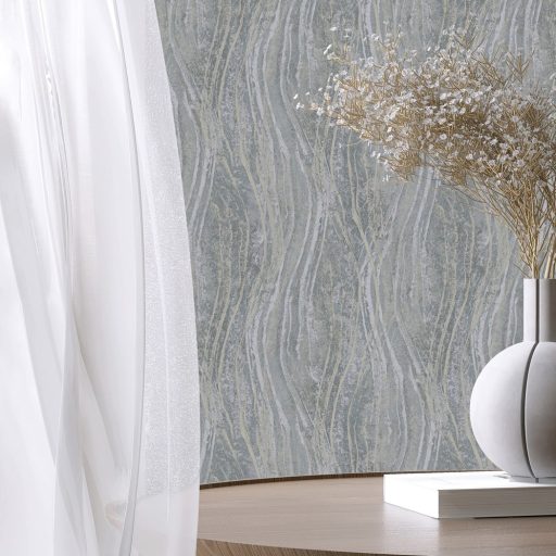 Homokkő rétegek és márvány erezet függőleges hullámokba rendezve törtfehér szürke és bézs tónus tapéta