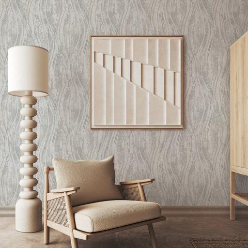 Homokkő rétegek és márvány erezet függőleges hullámokba rendezve törtfehér szürkésfehér és szürke tónus tapéta