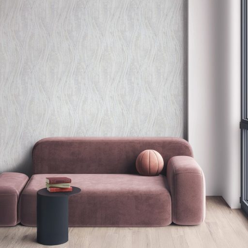 Homokkő rétegek és márvány erezet függőleges hullámokba rendezve szürkésfehér krémszürke és hamuszürke tónus tapéta