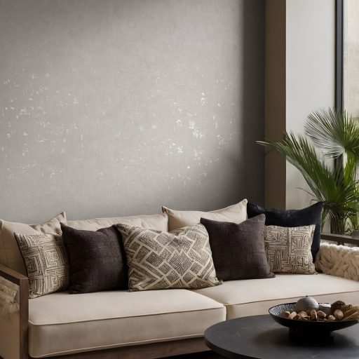 Loft megjelenés kifinomult és letisztult betonhatású mintával bézs gyöngyház és szürke tónus finom fényű részletek tapéta