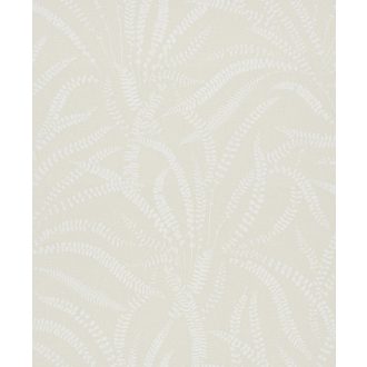   Herbárium lapjait idéző páfrányok lenyomata homokbézs és fehér tónus selyemfényű textúra tapéta