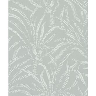   Herbárium lapjait idéző páfrányok lenyomata zsályazöld és fehér tónus selyemfényű textúra tapéta