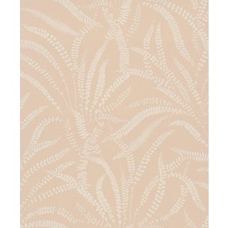   Herbárium lapjait idéző páfrányok lenyomata barackvirág és krémszín tónus selyemfényű textúra tapéta