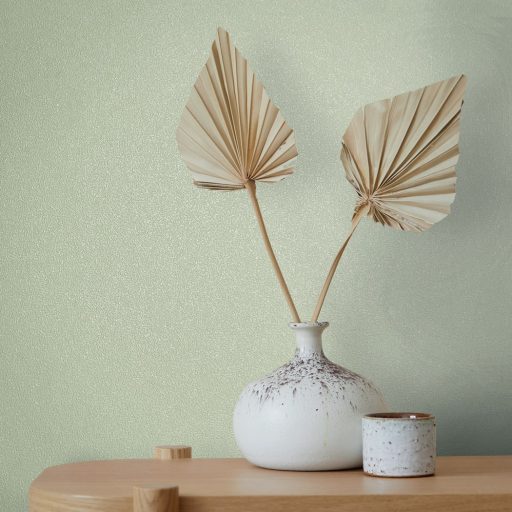 Finoman szőtt természetes egyszínű minta lágy krémes-zöld tónus tapéta