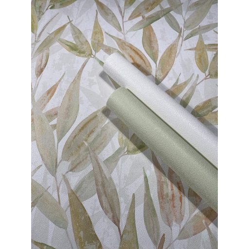 Finoman szőtt természetes egyszínű minta lágy krémes-zöld tónus tapéta