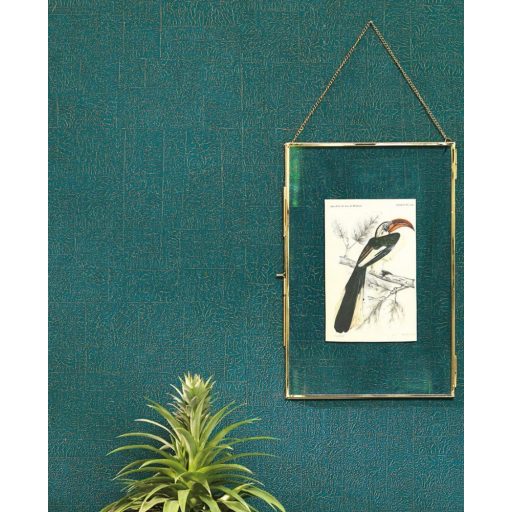 Casadeco Encyclopedia 82536202  CARRE LICHEN EMERAUDE texturált négyzetbe rendezett zuzmó minta smaragdzöld tapéta