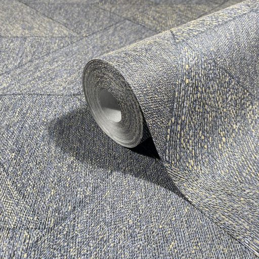 Finom árnyalt színvilágú geometriai minta lágy kontúrokkal kék/sötétkék arany/bézsarany és szürke tónus tapéta