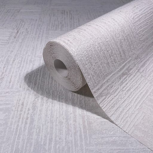 Dinamikus texturált geometriai minta különböző irányú ecsetvonás-szerű vonalakkal fehér gyöngyház és világosszürke tónus tapéta