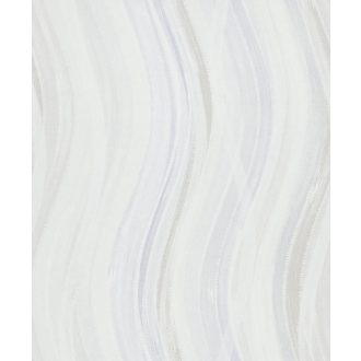   Akvarell hullámzó ecsetvonások grafikus minta pasztell árnyalatokban fehér/ezüstfehér halvány kékesszürke és homokbézs tónus tapéta