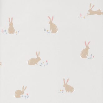   Casadeco Happy Dreams 82746110 BUNNY BLUE/JAUNE nyuszik bézs barna kék sárga piros tapéta
